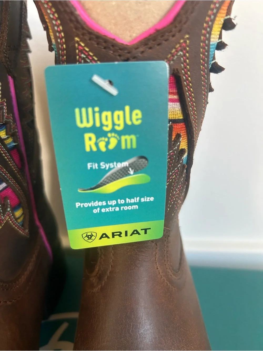 Ariat Girls Brown Leather Western Cowgirl Boots with VentTEK Multicolor Fabric - Picture 5 of 8